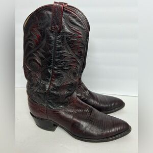 Dan Post Mens Size 10 D Cherry Black Teju Lizard Skin Cowboy Western Boots 16732